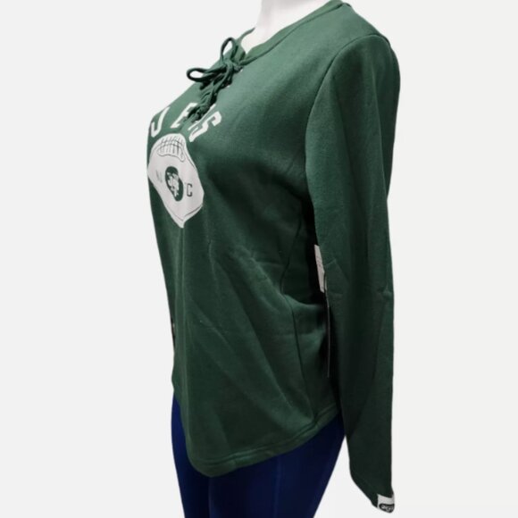 New York Jets Sweatshirt Women's Medium Green NFL Team Apparel V Neck Drawstring - Picture 4 of 10